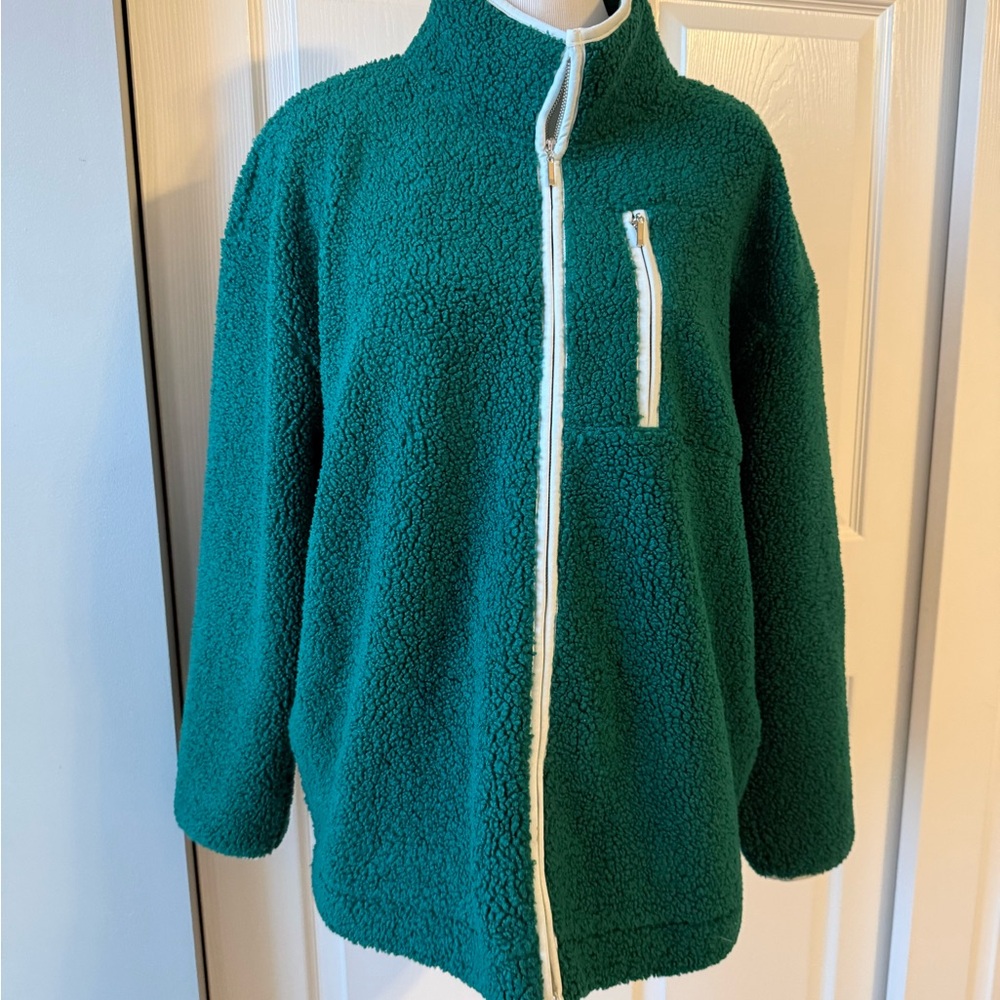 Lilly Pulitzer Joyce Sherpa Jacket Green Zip Front  Fleece Women’s Size L